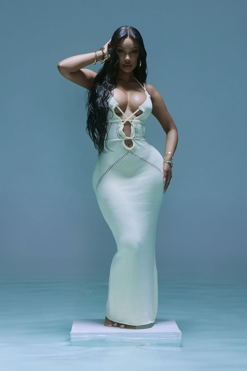 Stephanie Knit Maxi Dress in Cream with Cut Out Detail
