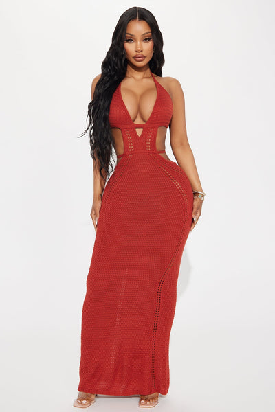 Easy Breezy Crochet Maxi Dress - Rust Women's Stylish Knit Cover-Up