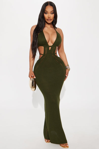 Easy Breezy Olive Crochet Maxi Dress for Effortless Style