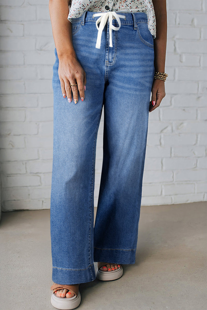Light Blue Acid Wash High Waist Lace-Up Plus Size Jeans